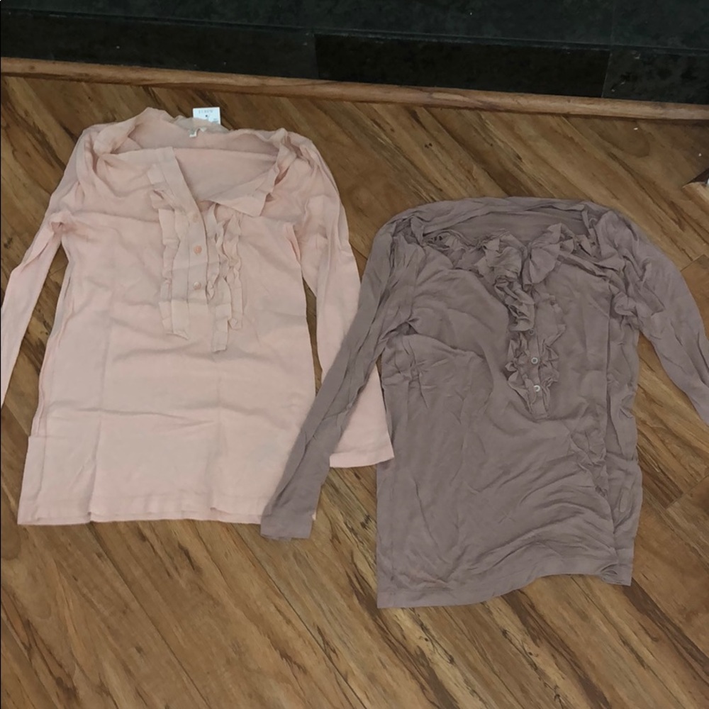 J. Crew gray and light pink blouses